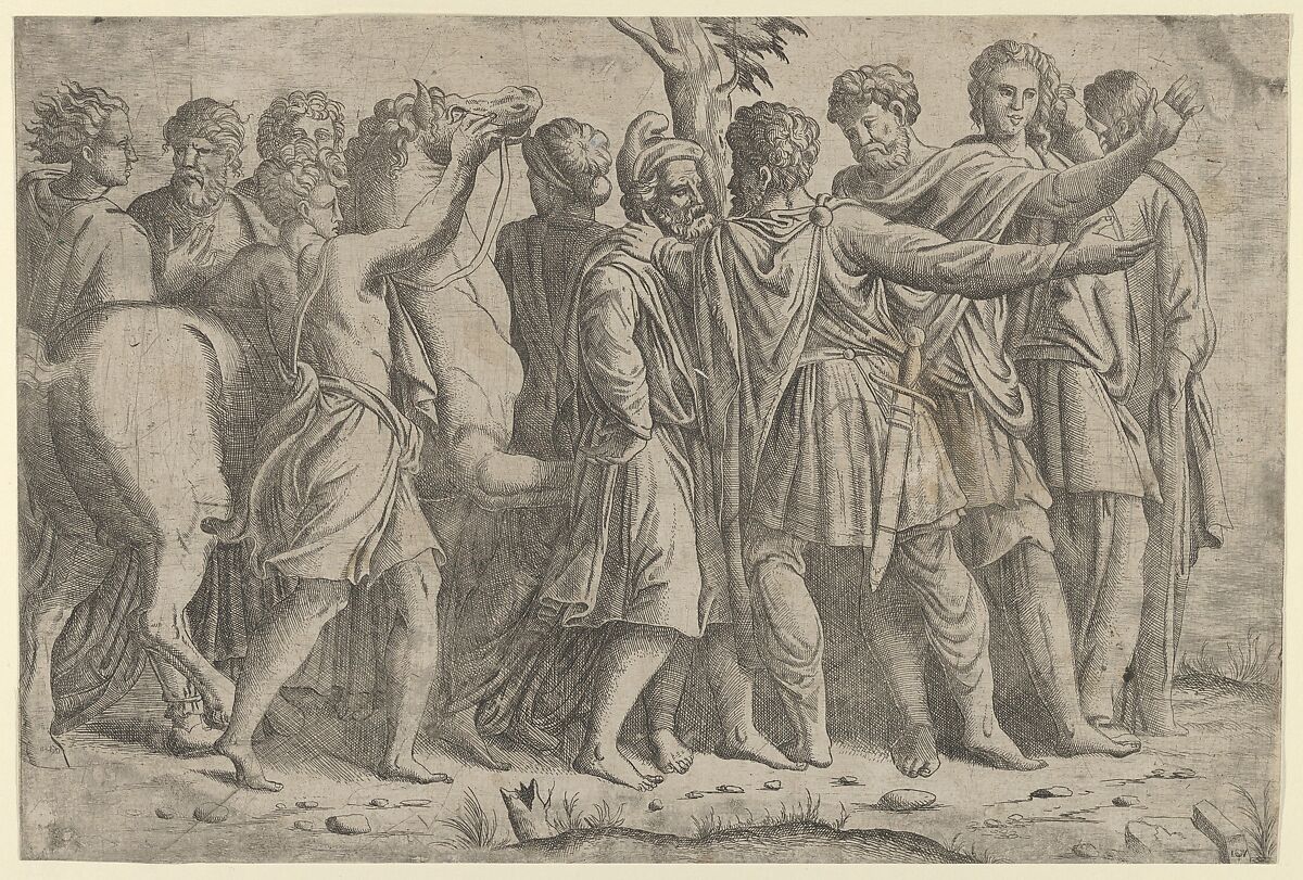 Group of Roman Figures, Designed by Master IQV (French, active 1540–50), Etching 