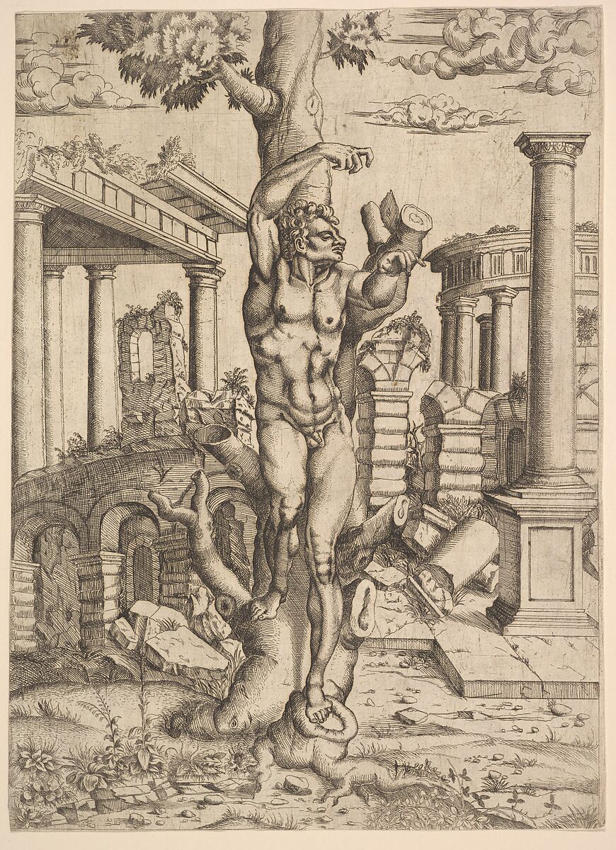 Man Against a Tree, Master IQV (French, active 1540–50), Etching; first state of two 