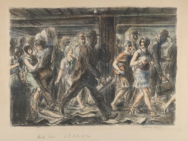 Penn Station, Reginald Marsh (American, Paris 1898–1954 Dorset, Vermont), Hand colored lithograph 