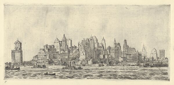 Skyline from Governor's Island, Reginald Marsh (American (born France), Paris 1898–1954 Dorset, Vermont), Etching 