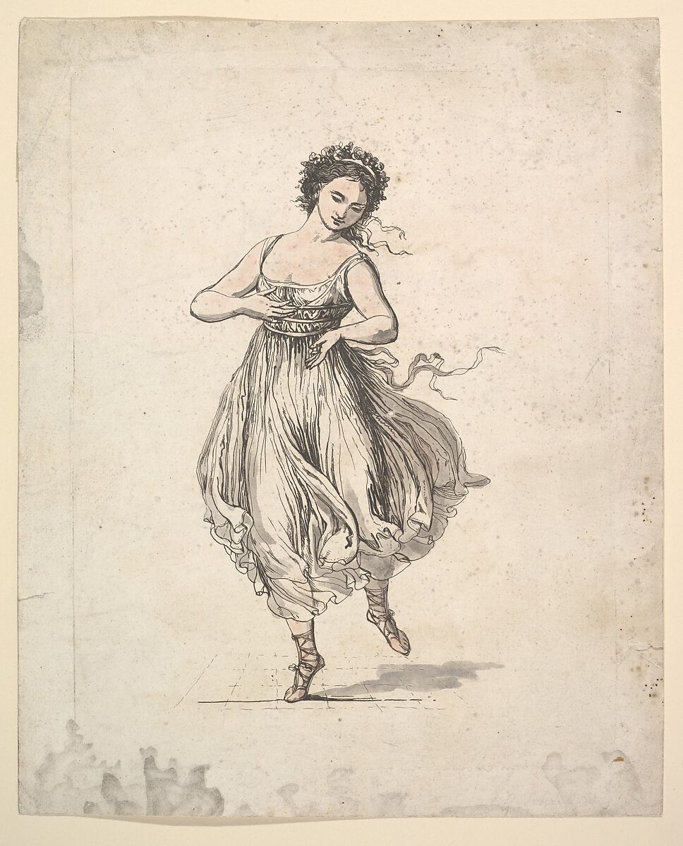 Woman Alone, from the series the Dancing Pair Vigano, Johann Gottfried Schadow (German, Berlin 1764–1850 Berlin), Etching, hand-colored 