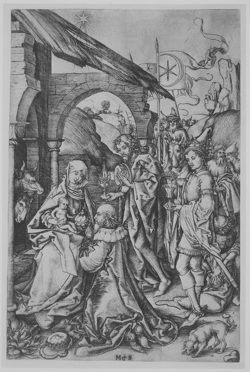 The Adoration of the Magi, Martin Schongauer (German, Colmar ca. 1435/50–1491 Breisach), Engraving (proof state)