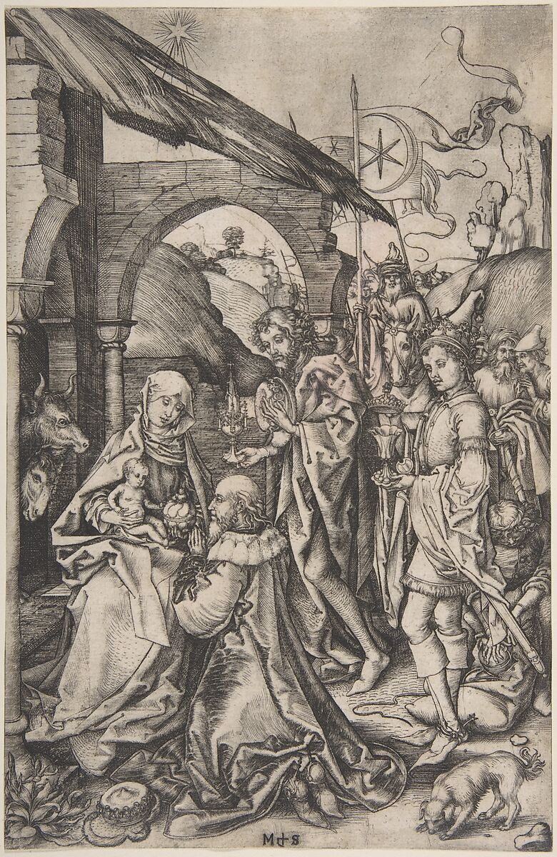 The Adoration of the Magi, Martin Schongauer (German, Colmar ca. 1435/50–1491 Breisach), Engraving (proof state)