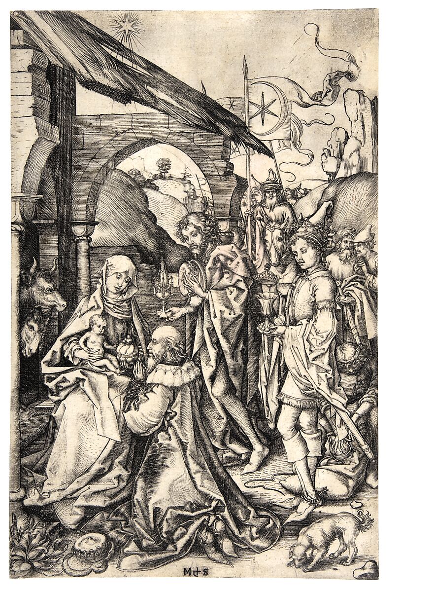 The Adoration of the Magi, Martin Schongauer (German, Colmar ca. 1435/50–1491 Breisach), Engraving (proof state)