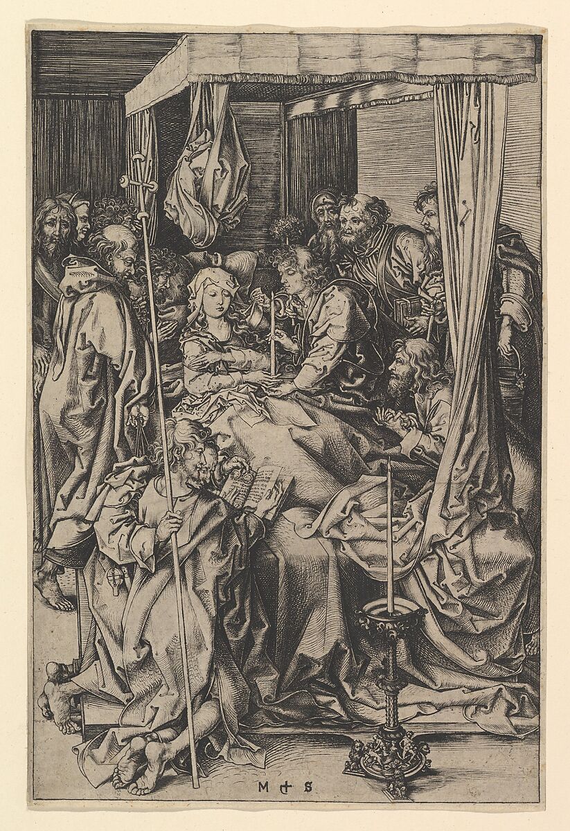 The Death of the Virgin, Martin Schongauer (German, Colmar ca. 1435/50–1491 Breisach), Engraving; second state 