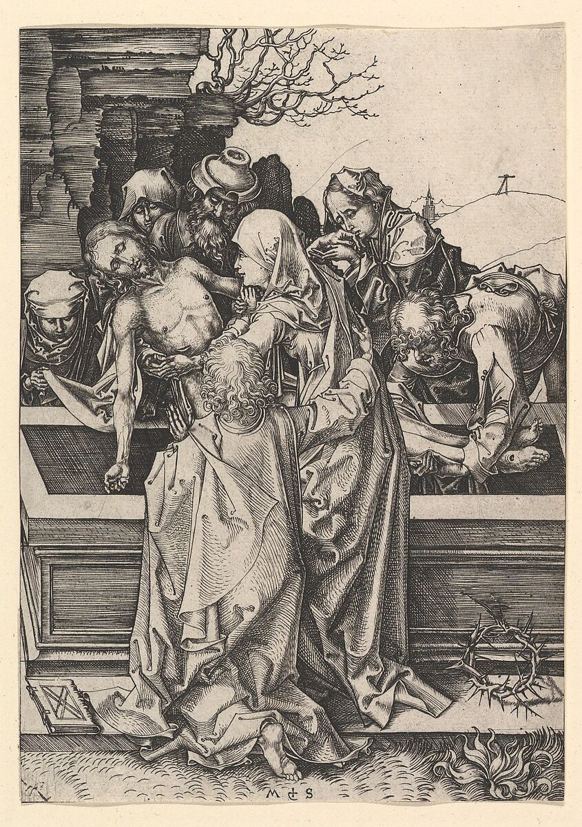 The Entombment of Christ, Martin Schongauer (German, Colmar ca. 1435/50–1491 Breisach), Engraving 