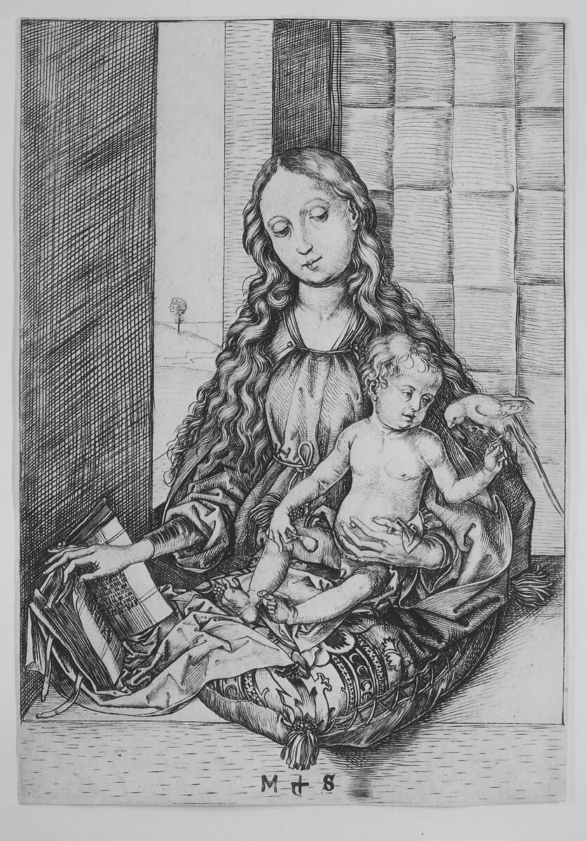 The Madonna and Child with the Parrot, Martin Schongauer (German, Colmar ca. 1435/50–1491 Breisach), Engraving; second state