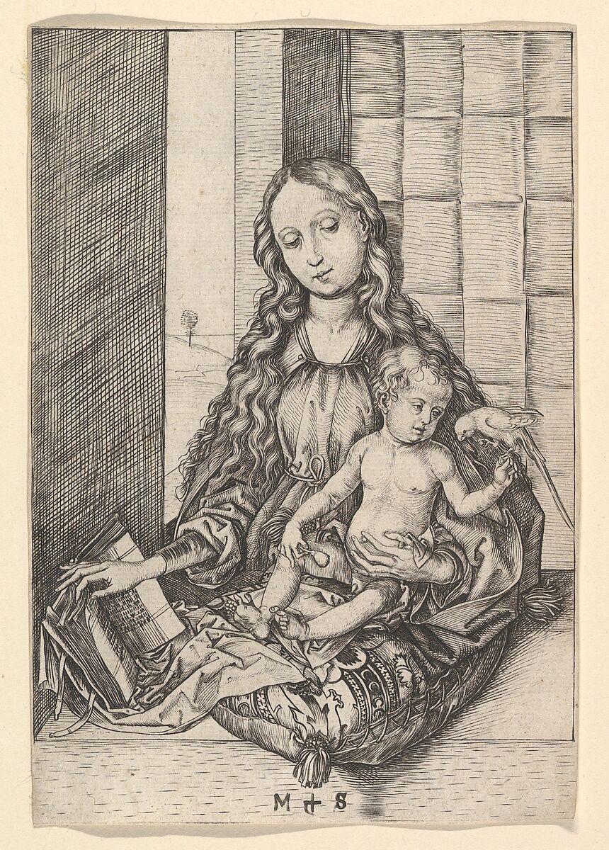 The Madonna and Child with the Parrot, Martin Schongauer (German, Colmar ca. 1435/50–1491 Breisach), Engraving; second state 