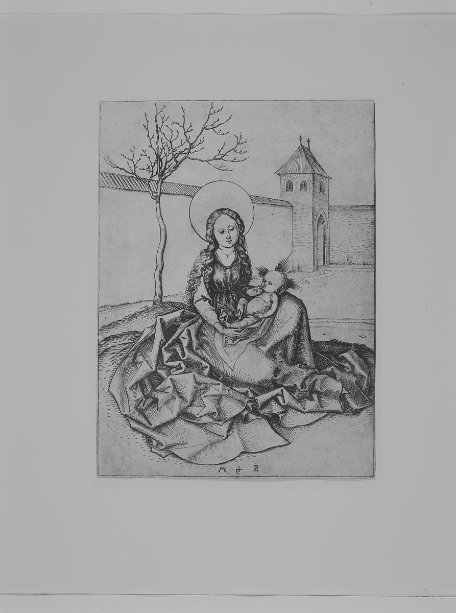 The Madonna and Child in the Courtyard, Martin Schongauer (German, Colmar ca. 1435/50–1491 Breisach), Engraving