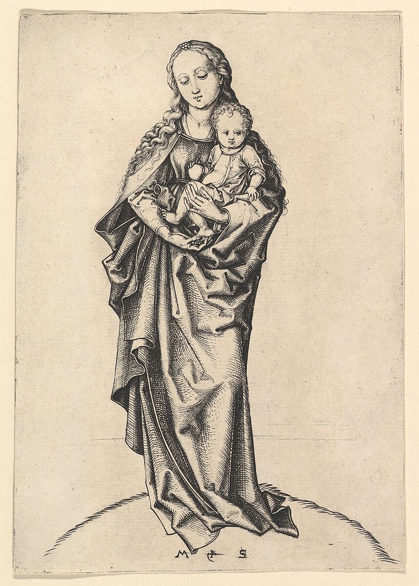 Virgin and Child with an Apple, Martin Schongauer (German, Colmar ca. 1435/50–1491 Breisach), Engraving 