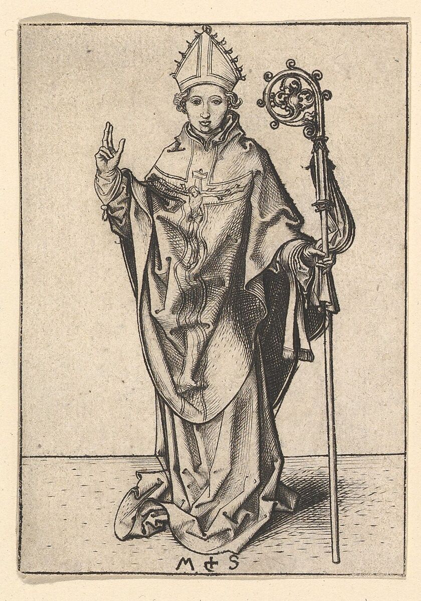 Bishop Saint, Martin Schongauer (German, Colmar ca. 1435/50–1491 Breisach), Engraving 
