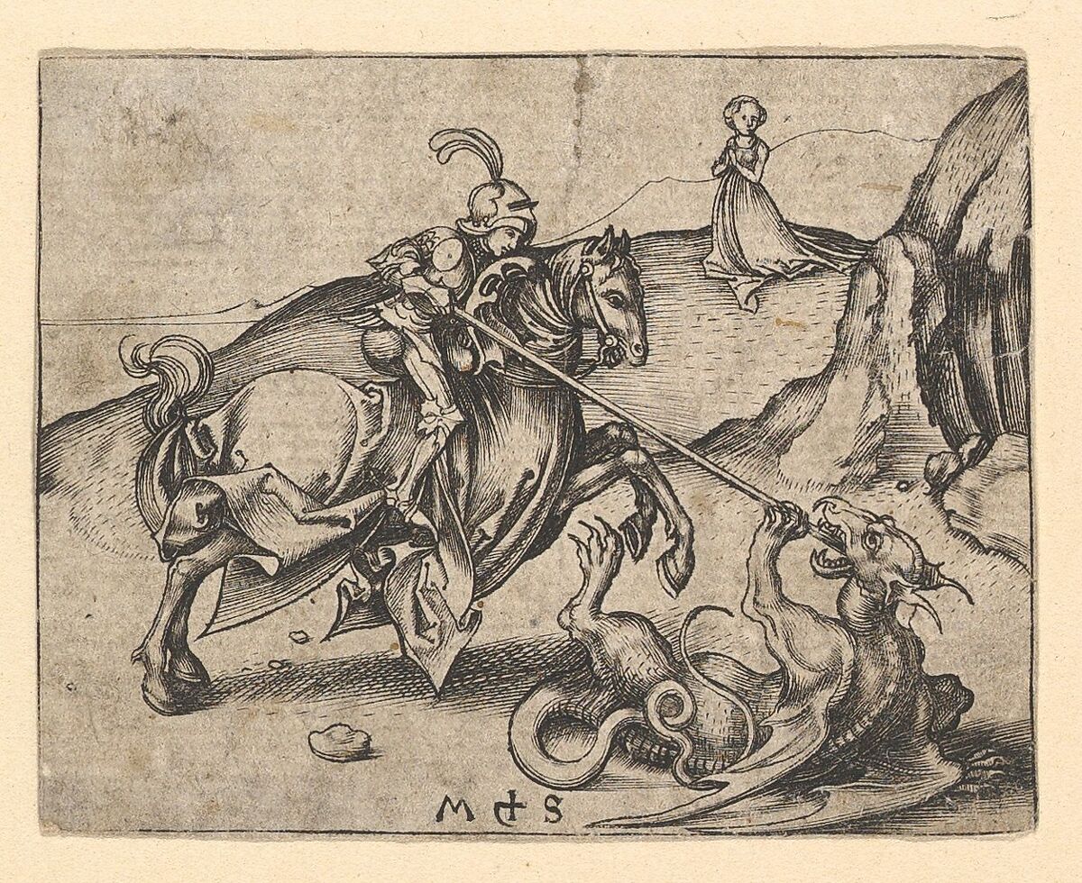 St. George Slaying the Dragon, Martin Schongauer (German, Colmar ca. 1435/50–1491 Breisach), Engraving 