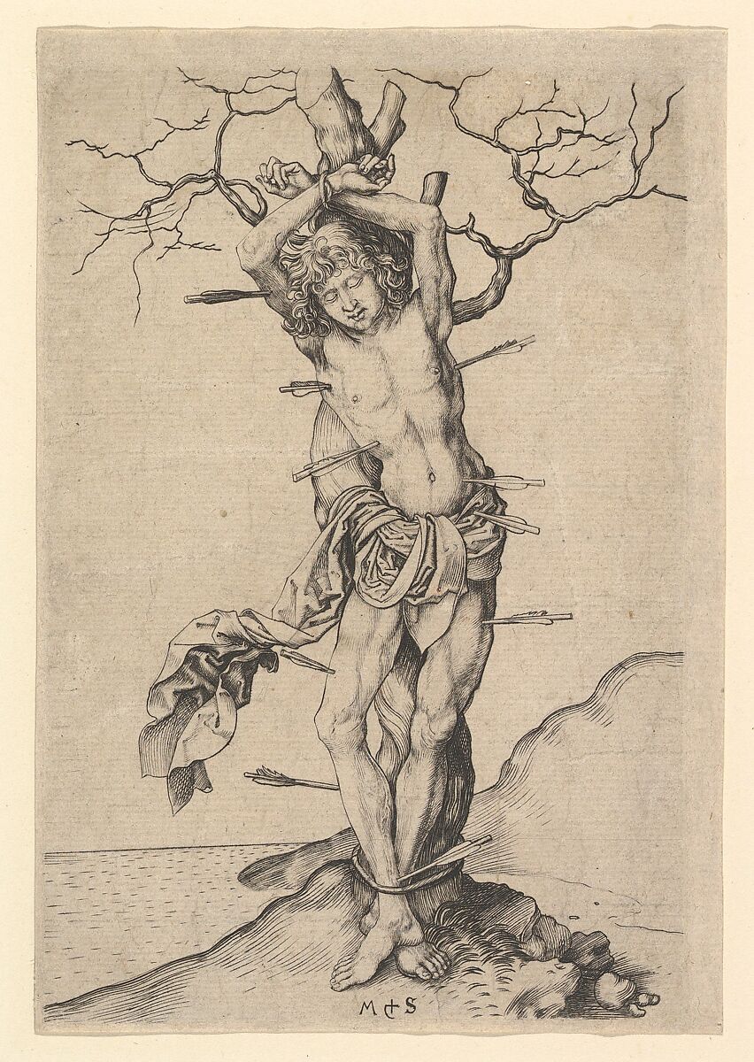 Saint Sebastian, Martin Schongauer (German, Colmar ca. 1435/50–1491 Breisach), Engraving 