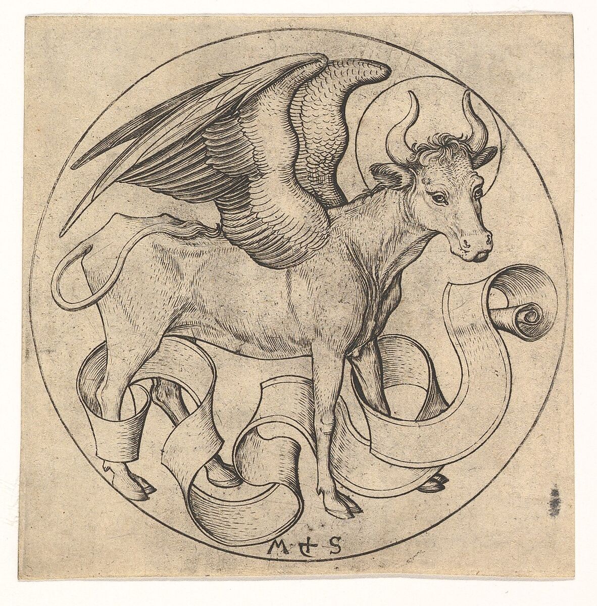 The Ox of St. Luke, Martin Schongauer (German, Colmar ca. 1435/50–1491 Breisach), Engraving 