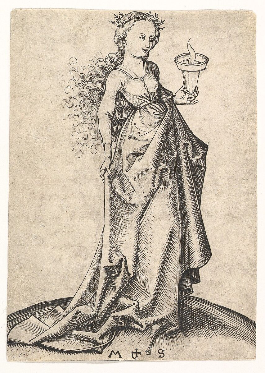 The Second Wise Virgin, Martin Schongauer (German, Colmar ca. 1435/50–1491 Breisach), Engraving 
