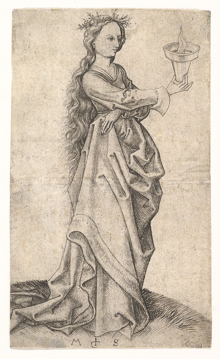 The Third Wise Virgin, Martin Schongauer (German, Colmar ca. 1435/50–1491 Breisach), Engraving 