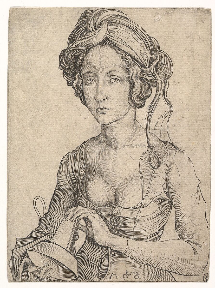 A Foolish Virgin in Half-Figure, Martin Schongauer (German, Colmar ca. 1435/50–1491 Breisach), Engraving 