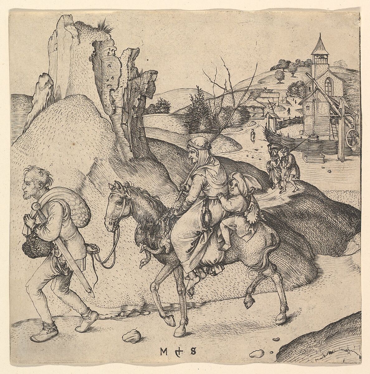 Peasant Family Going to Market, Martin Schongauer (German, Colmar ca. 1435/50–1491 Breisach), Engraving 
