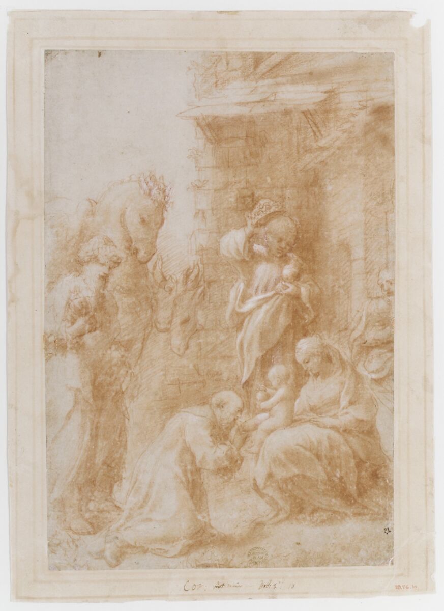 The Adoration of the Magi, Correggio (Antonio Allegri) (Italian, Correggio, active by 1514–died 1534 Correggio), Red chalk, highlighted with white gouache