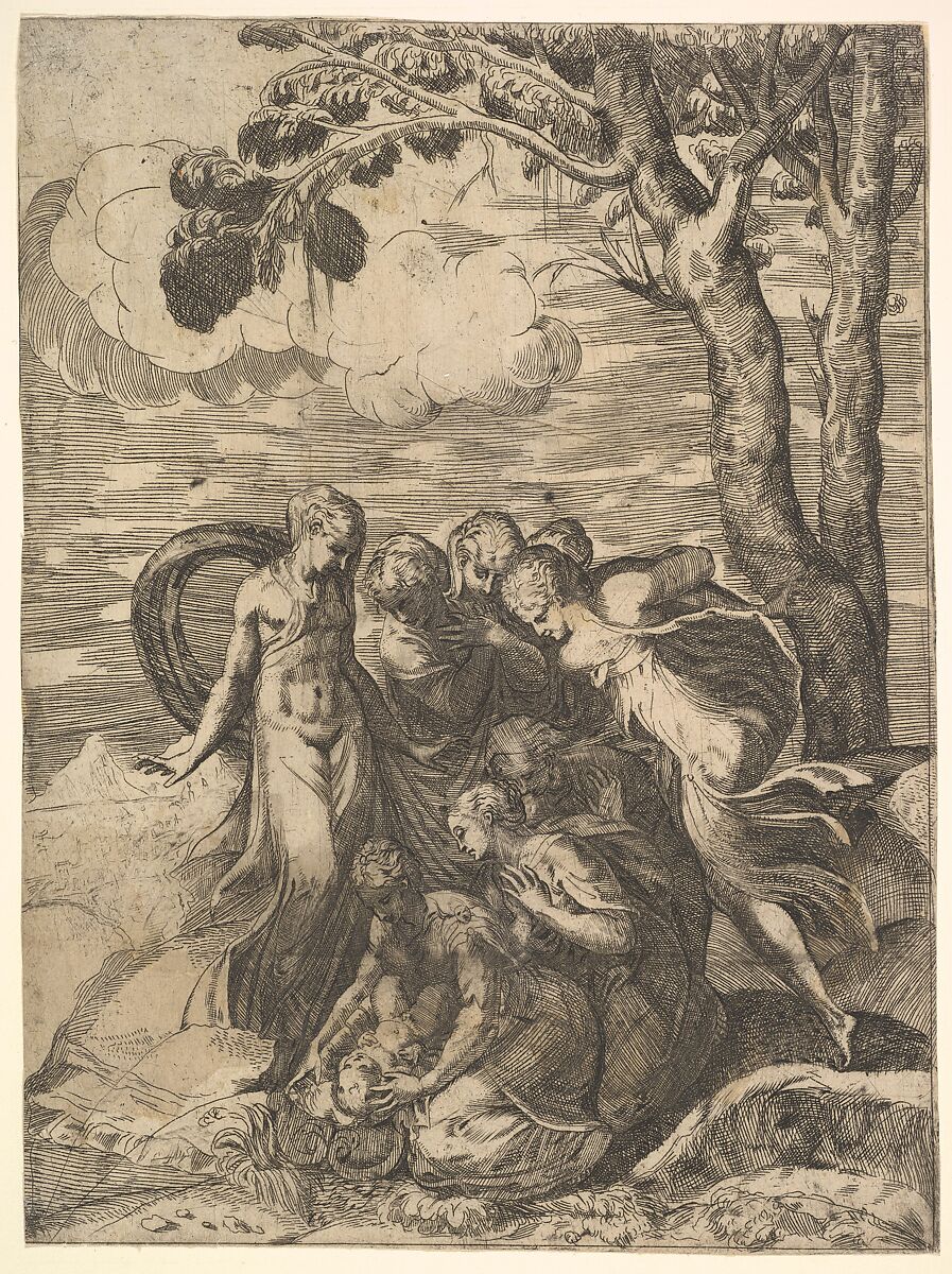 Moses Rescued from the Nile, Battista Angolo del Moro (Italian, Verona ca. 1515–ca. 1573 Murano), Etching 