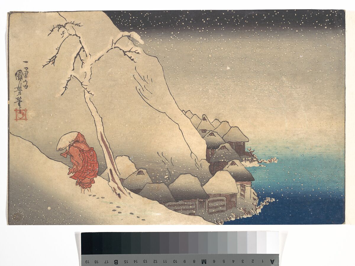 Travelling in a Snowstorm, Utagawa Kuniyoshi (Japanese, 1797–1861), Woodblock print; ink and color on paper, Japan 