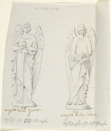 Sketches of two statues: Angel of War and Angel of Peace