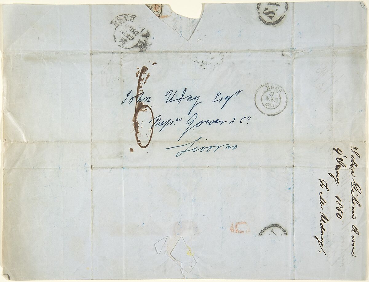Letter from John Gibson to John Udny, containing information for Henry Farnum, John Gibson (British, Gwynedd, Wales 1790–1866 Rome), Pen and black ink on blue paper