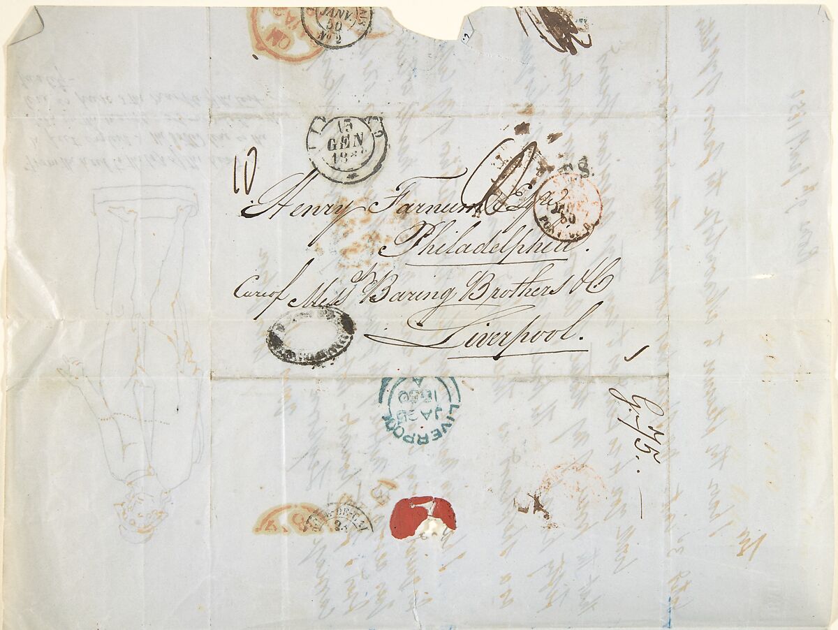 Letter from John Gibson to John Udny, containing information for Henry Farnum, John Gibson (British, Gwynedd, Wales 1790–1866 Rome), Pen and black ink on blue paper