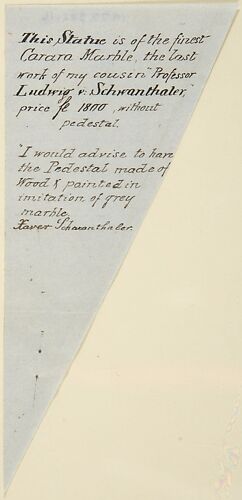 Explanatory note relating to sculpture of Nymphy by Ludwig Michael von Schwanthaler