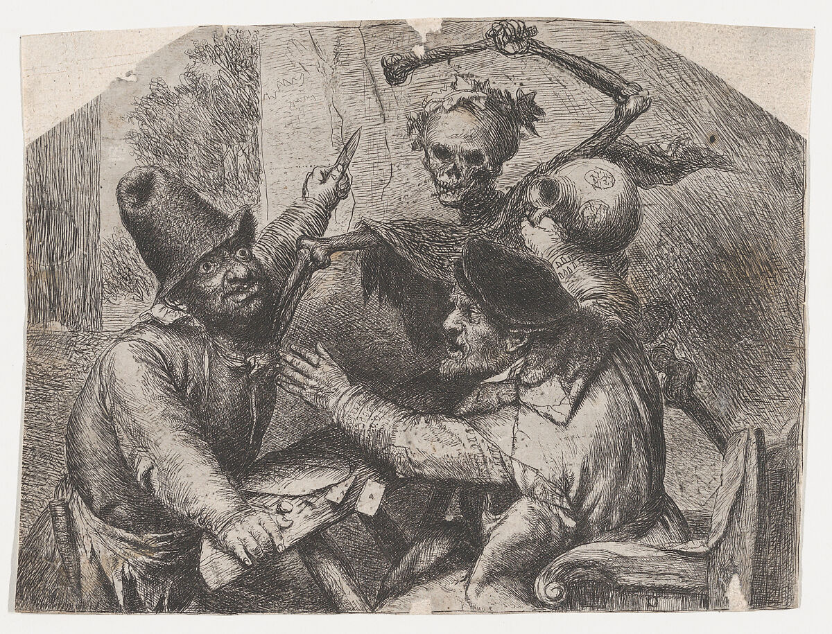 Death and Card Players, Jan Lievens (Dutch, Leiden 1607–1674 Amsterdam), Etching 