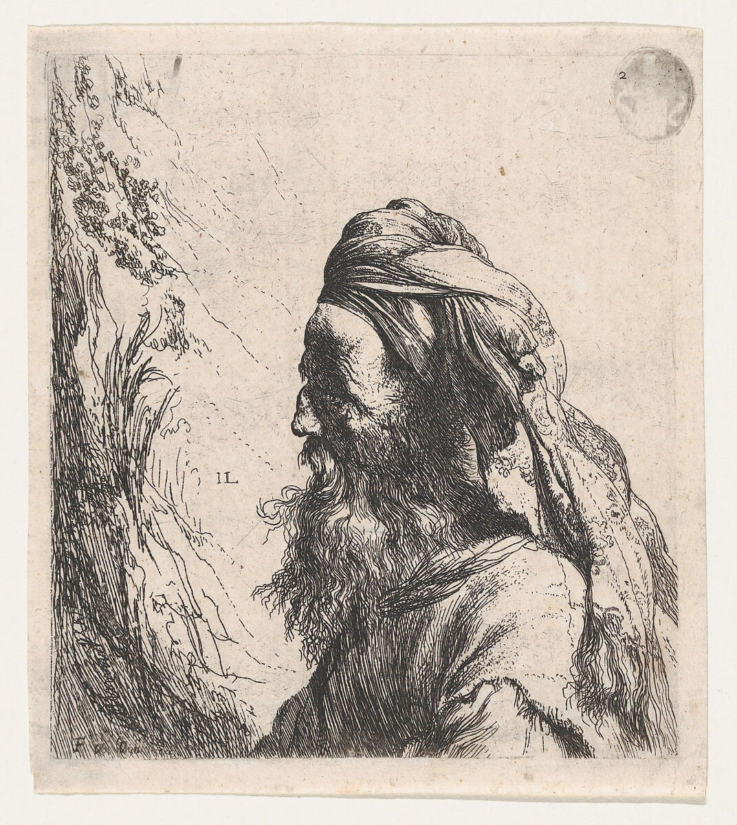 Man in a Turban Facing Left, Jan Lievens (Dutch, Leiden 1607–1674 Amsterdam), Etching; fourth state 