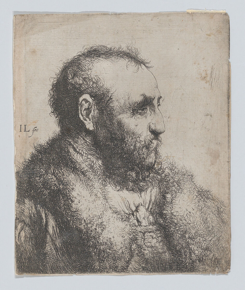 Bust of an Old Man with a Fur Collar, Jan Lievens (Dutch, Leiden 1607–1674 Amsterdam), Etching; third state 