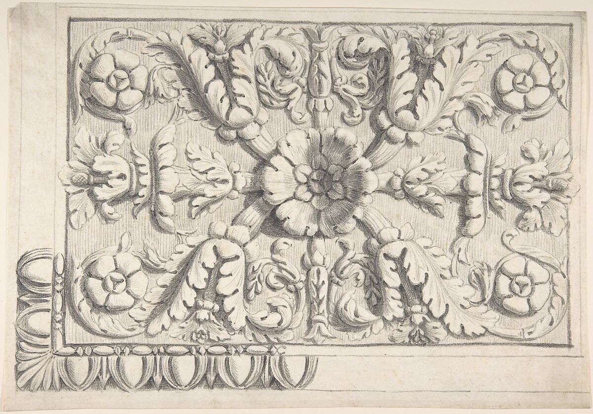 Classical Ceiling Moldings with Floral Ornament, Attributed to Thomas Hardwick (British, London 1752–1829 London), Graphite 