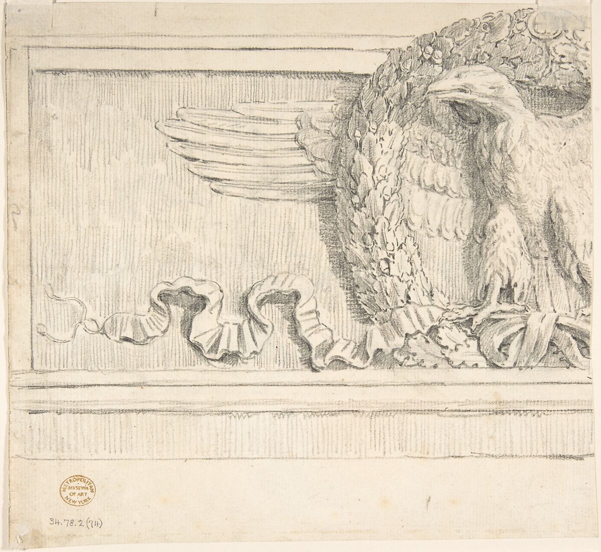 Classical Molding with Human Head, Leaves, Vines and Empty Roundels (recto); Detail of Classical Molding with Eagle In front of a Wreath with Ribbon Below (verso), Attributed to Thomas Hardwick (British, London 1752–1829 London), Graphite