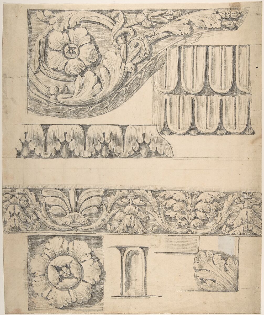Classical Border Elements with Vines and Leaves, Attributed to Thomas Hardwick (British, London 1752–1829 London), Graphite 