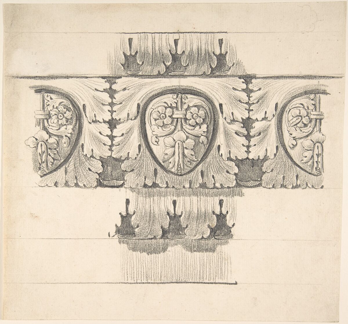 Classical Design Element with Leaves and Vines, Attributed to Thomas Hardwick (British, London 1752–1829 London), Graphite 