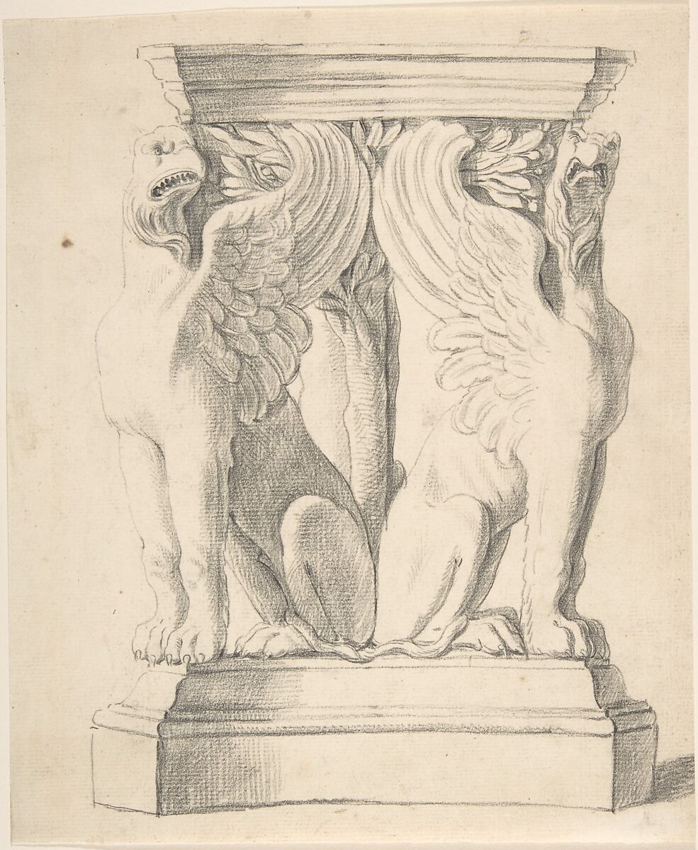 Sketch of a Classical Pedestal with Griffins, Attributed to Thomas Hardwick (British, London 1752–1829 London), Graphite 