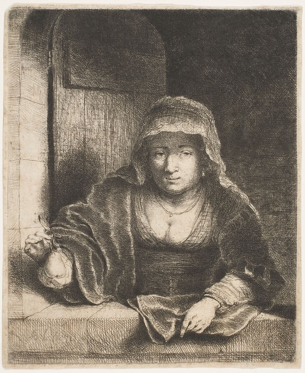 Woman with a Pear, Ferdinand Bol (Dutch, Dordrecht 1616–1680 Amsterdam), Etching; third state 