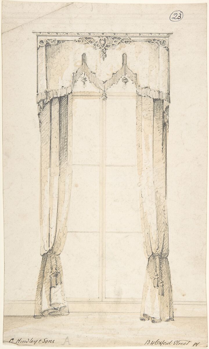 Design for Curtains, Charles Hindley and Sons (British, London 1841–1917 London), Graphite and watercolor 