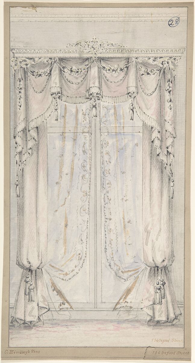 Design for Curtains, Charles Hindley and Sons (British, London 1841–1917 London), Graphite and watercolor 