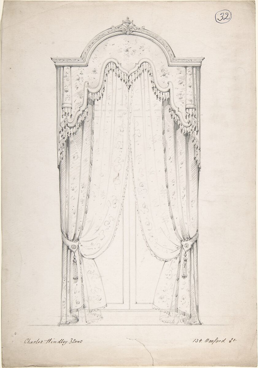 Design for Curtains, Charles Hindley and Sons (British, London 1841–1917 London), Graphite and watercolor 