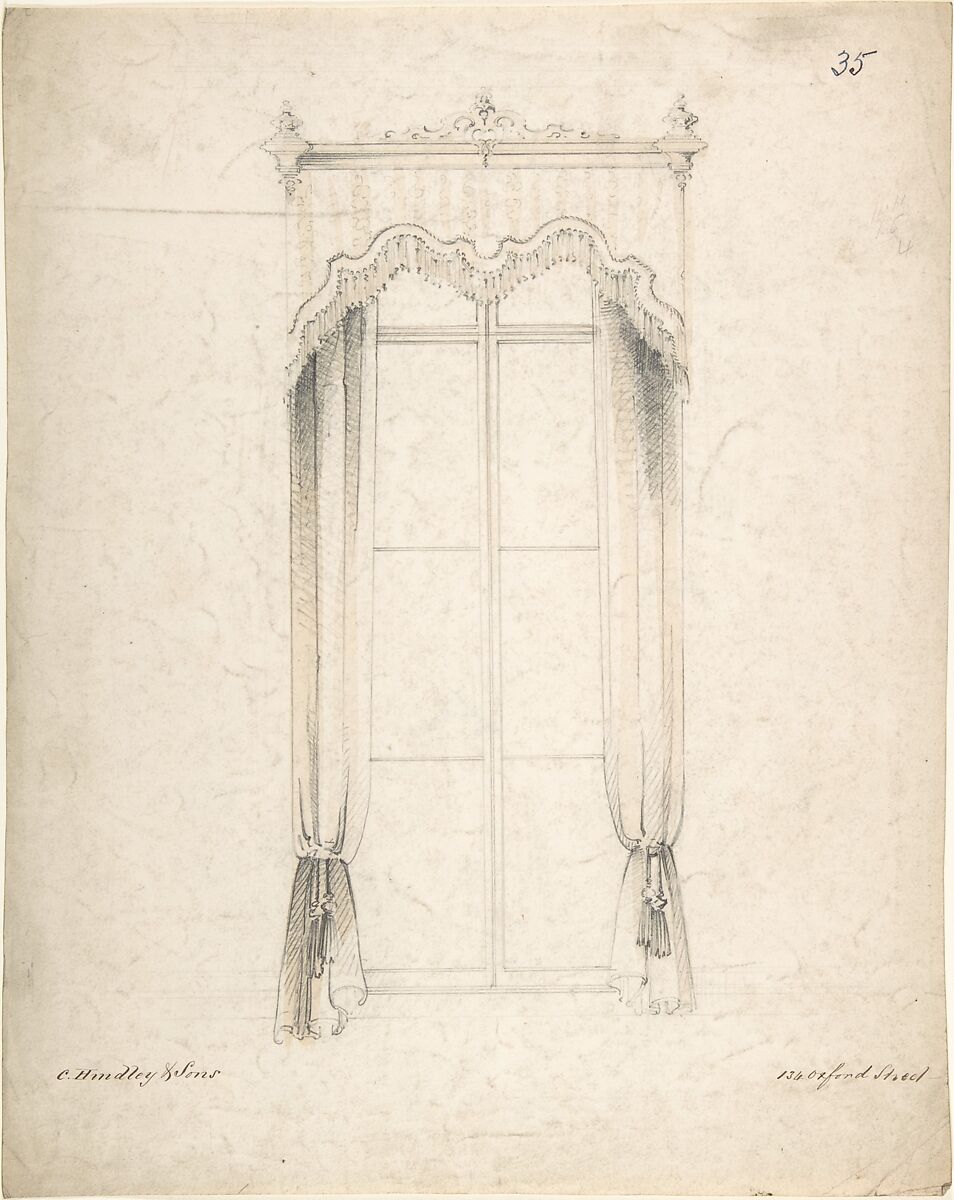 Design for Curtains, Charles Hindley and Sons (British, London 1841–1917 London), Graphite and watercolor 
