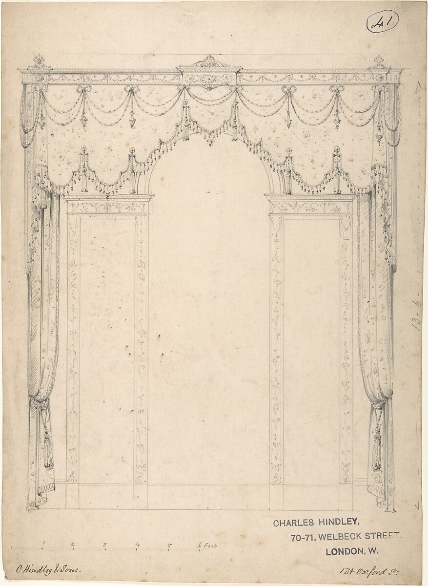 Design for a Wall with Three Windows, Charles Hindley and Sons (British, London 1841–1917 London), Graphite 