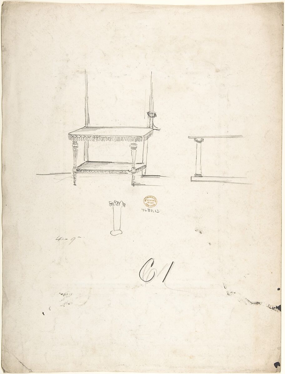 Design for a Side Table and Mirror, Charles Hindley and Sons (British, London 1841–1917 London), Graphite and watercolor