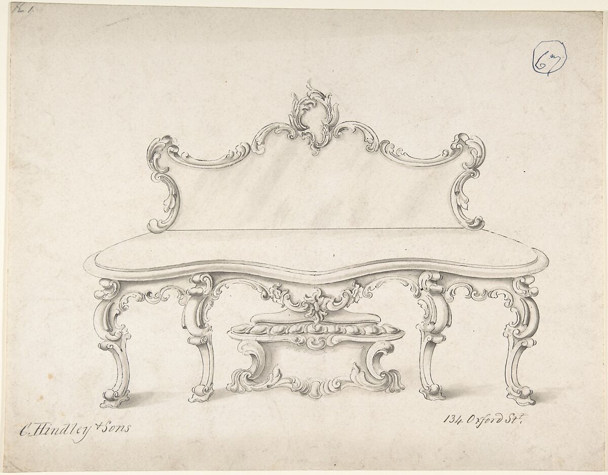 Design for a Loveseat, Charles Hindley and Sons (British, London 1841–1917 London), Pen and black ink, brush and wash 