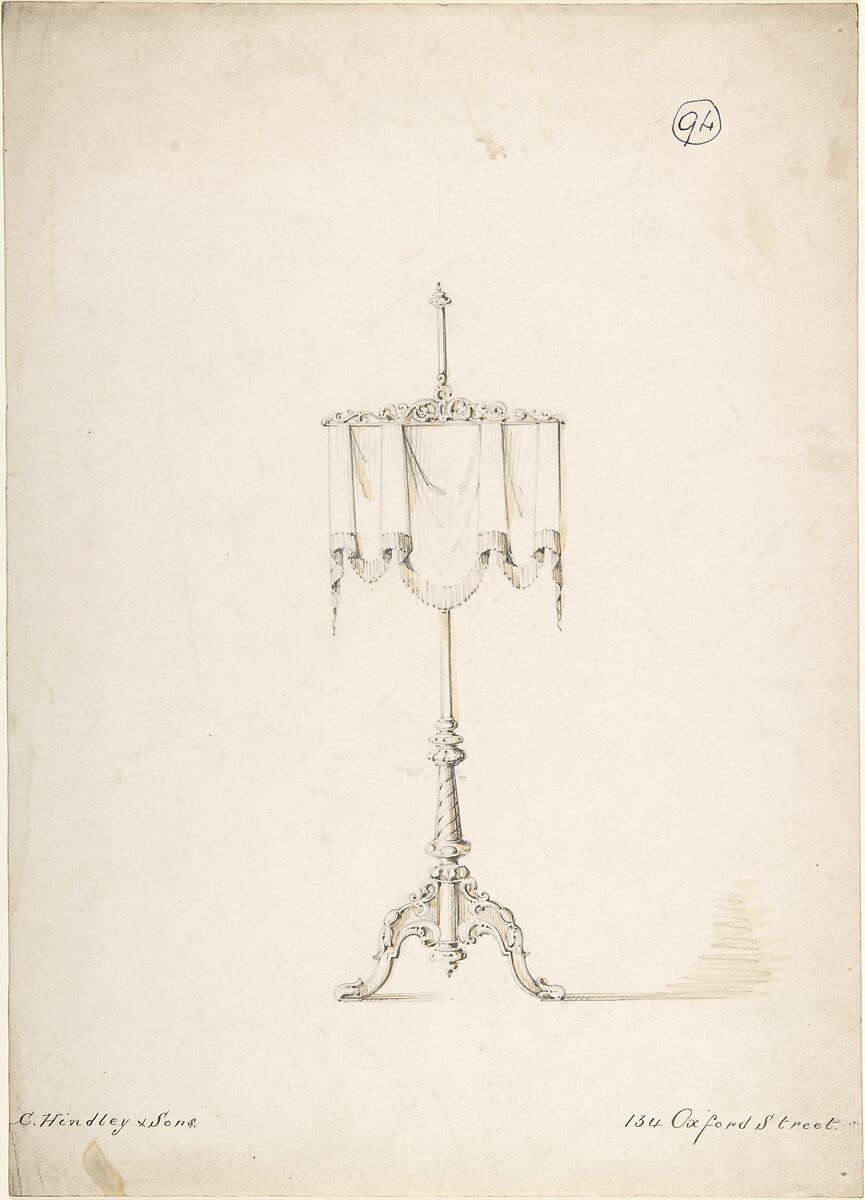 Design, Charles Hindley and Sons (British, London 1841–1917 London), Pen and ink, brush and wash, over graphite 