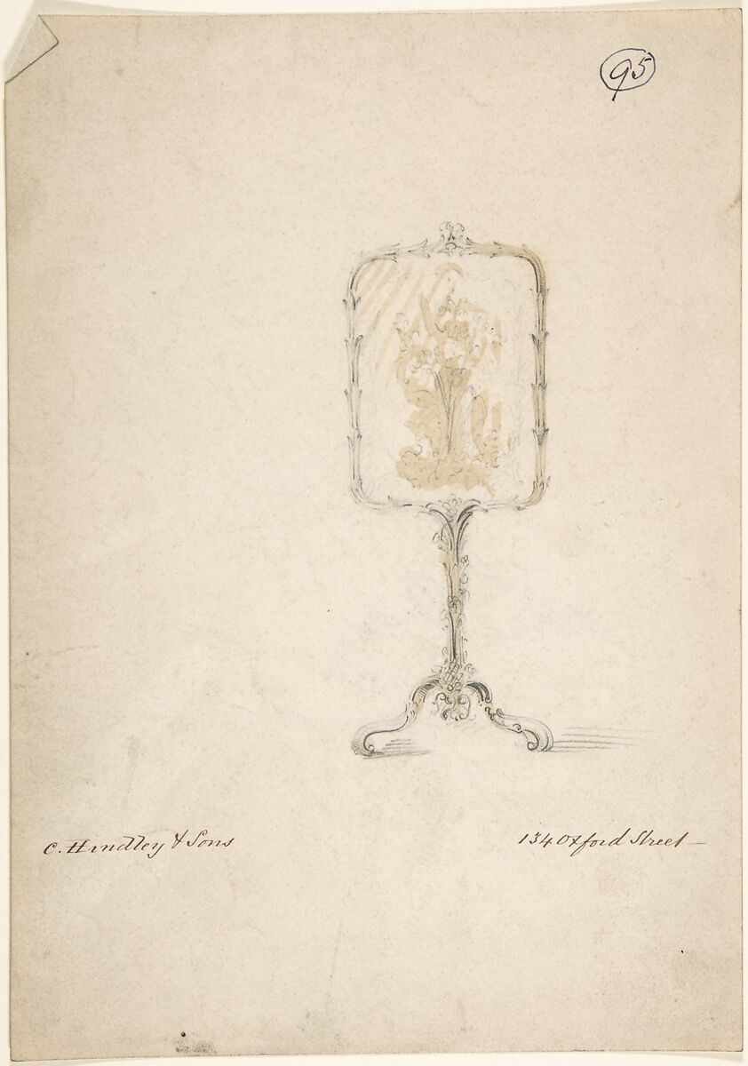 Design for Screen, Charles Hindley and Sons (British, London 1841–1917 London), Pen and ink, brush and wash, over graphite 