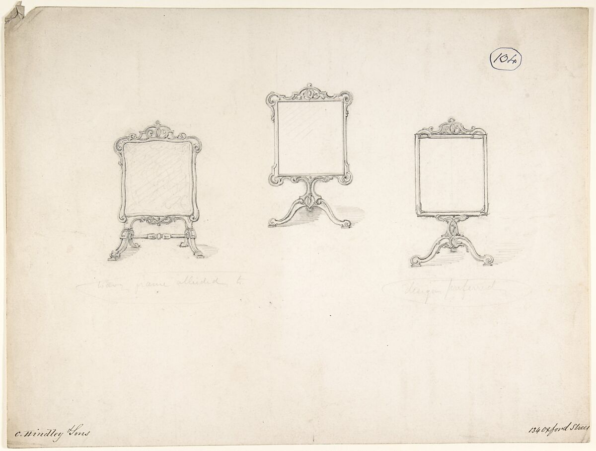 Designs for Three Screens, Charles Hindley and Sons (British, London 1841–1917 London), Graphite 