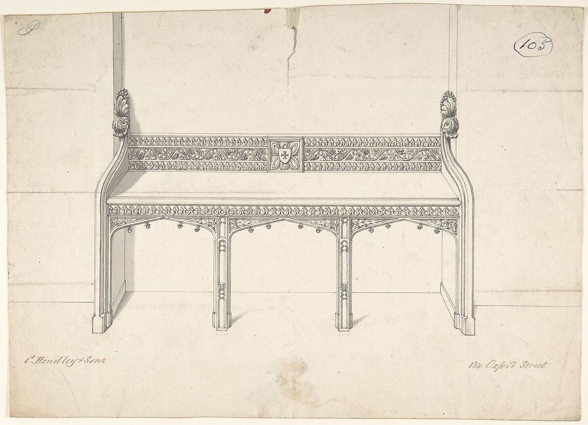 Design for Side Table, Charles Hindley and Sons (British, London 1841–1917 London), Pen and black ink, brush and ink wash