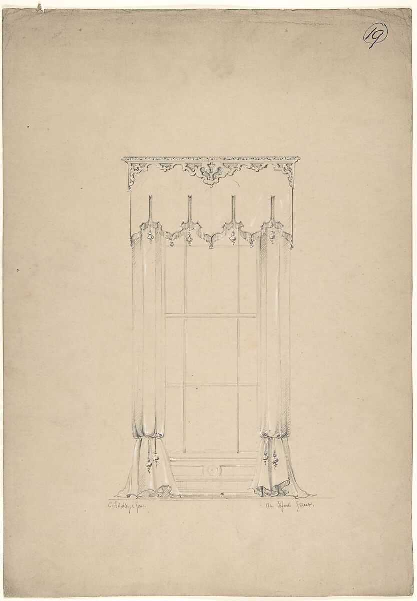 Design for Curtains, Charles Hindley and Sons (British, London 1841–1917 London), Graphite with touches of white gouache 